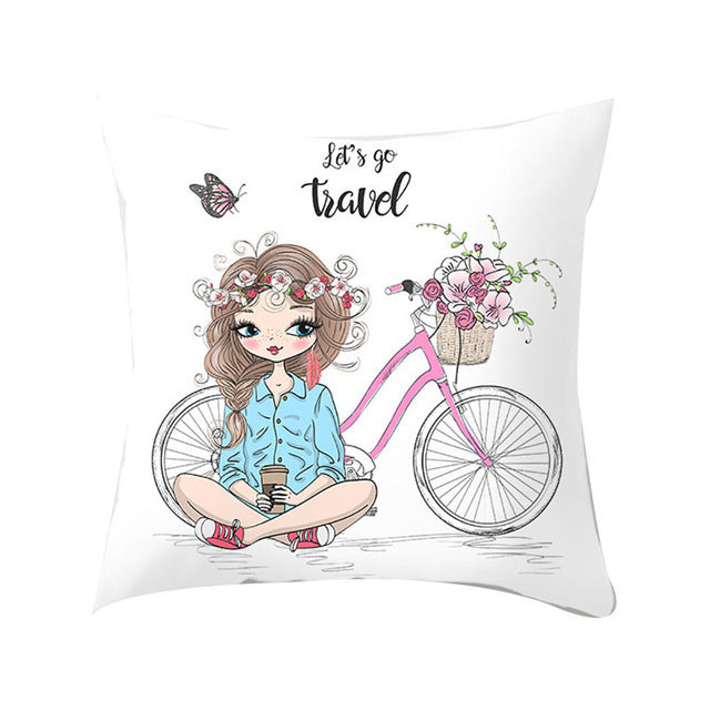 Cartoon Pretty Girl Pillow Cushion Cover Sand Pad Home