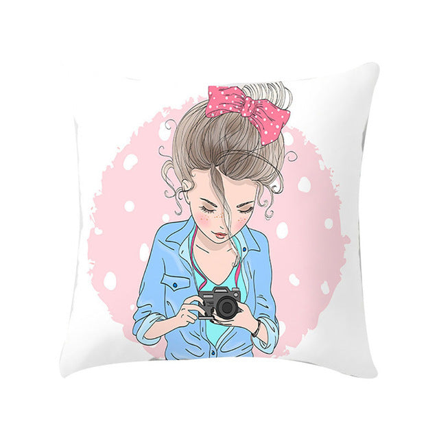 Cartoon Pretty Girl Pillow Cushion Cover Sand Pad Home