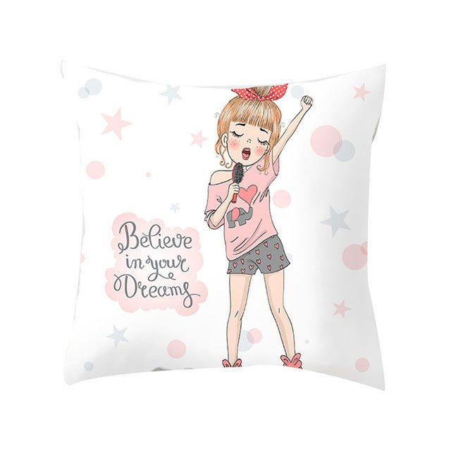 Cartoon Pretty Girl Pillow Cushion Cover Sand Pad Home