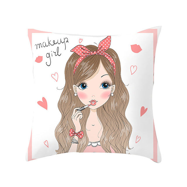 Cartoon Pretty Girl Pillow Cushion Cover Sand Pad Home