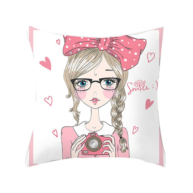 Cartoon Pretty Girl Pillow Cushion Cover Sand Pad Home