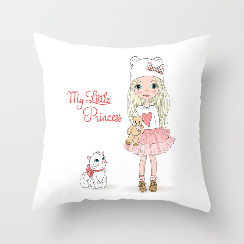 Cartoon Pretty Girl Pillow Cushion Cover Sand Pad Home