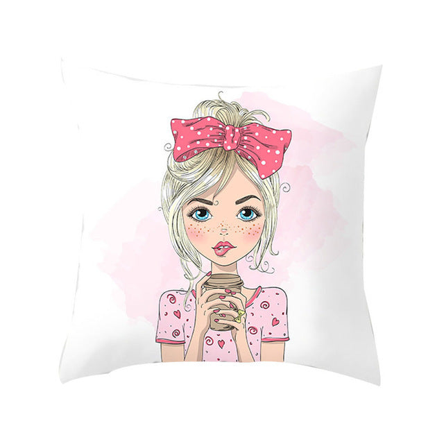 Cartoon Pretty Girl Pillow Cushion Cover Sand Pad Home