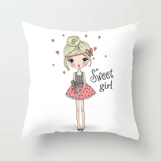 Cartoon Pretty Girl Pillow Cushion Cover Sand Pad Home