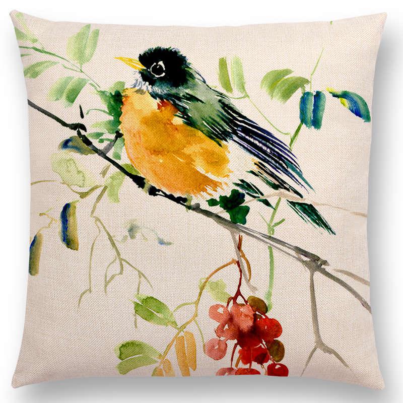 Watercolor Cushion Cover Cute Bird Sparrow Print