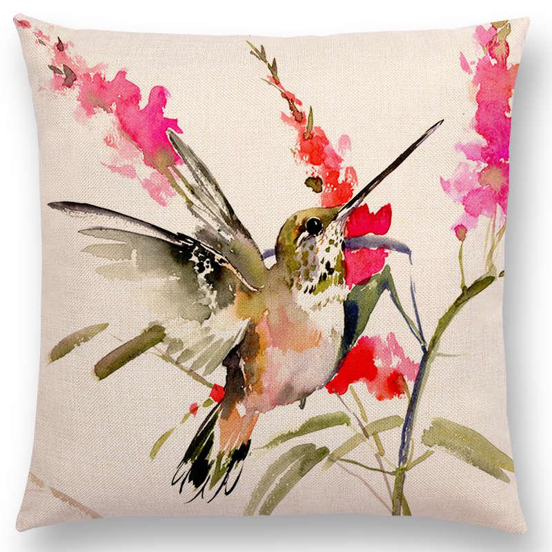 Watercolor Cushion Cover Cute Bird Sparrow Print