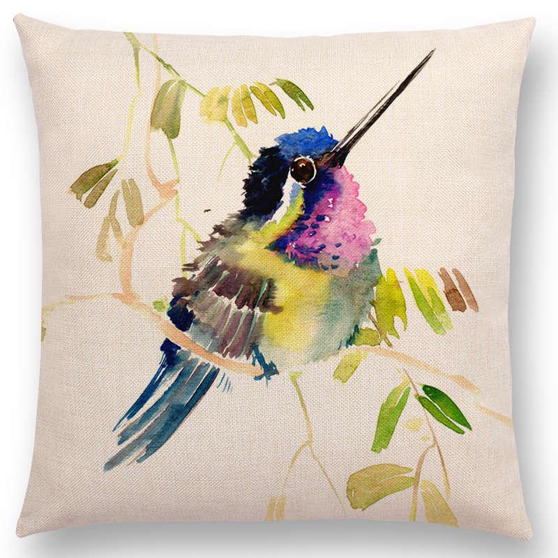 Watercolor Cushion Cover Cute Bird Sparrow Print