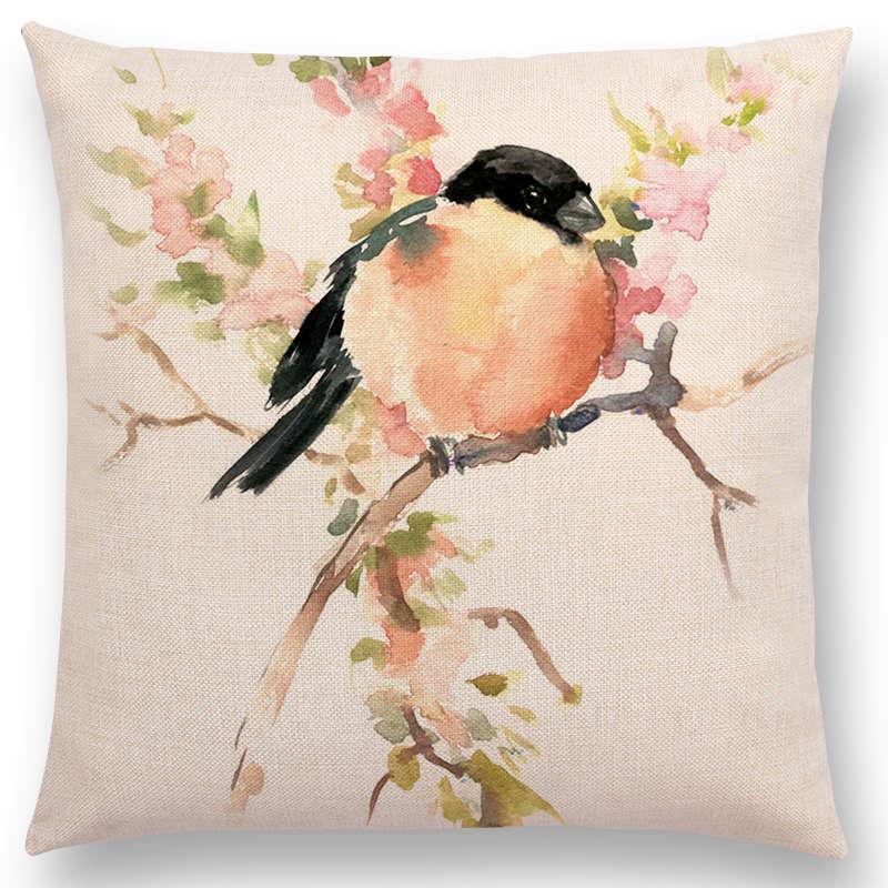 Watercolor Cushion Cover Cute Bird Sparrow Print