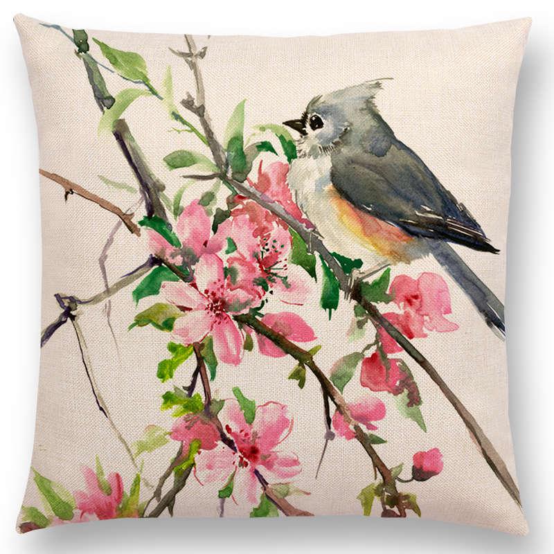 Watercolor Cushion Cover Cute Bird Sparrow Print