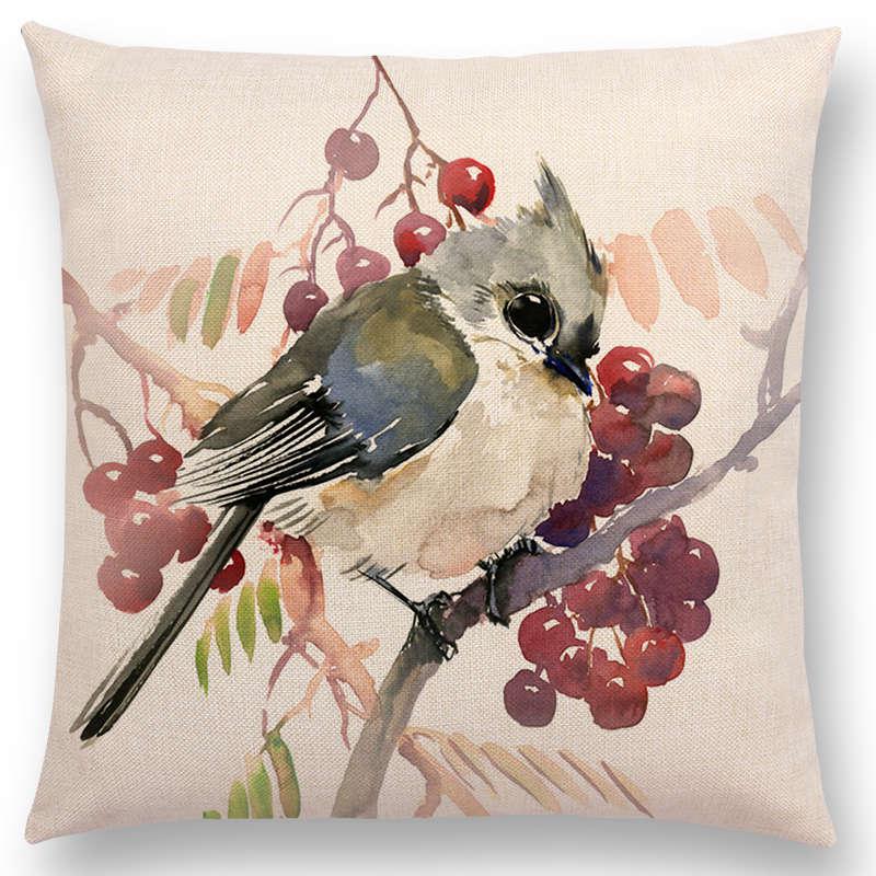 Watercolor Cushion Cover Cute Bird Sparrow Print