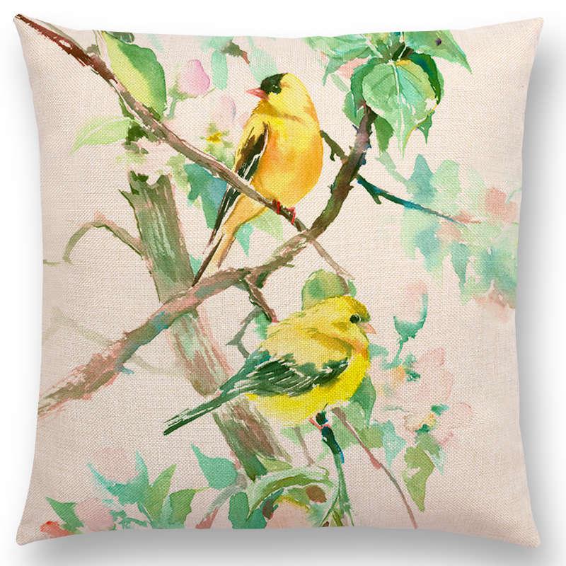 Watercolor Cushion Cover Cute Bird Sparrow Print