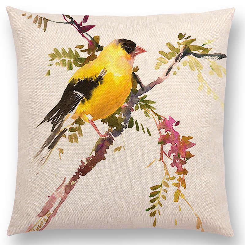 Watercolor Cushion Cover Cute Bird Sparrow Print