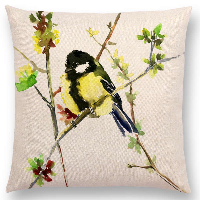 Watercolor Cushion Cover Cute Bird Sparrow Print