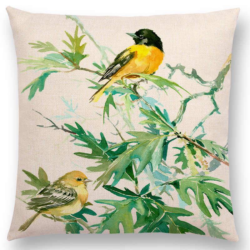 Watercolor Cushion Cover Cute Bird Sparrow Print