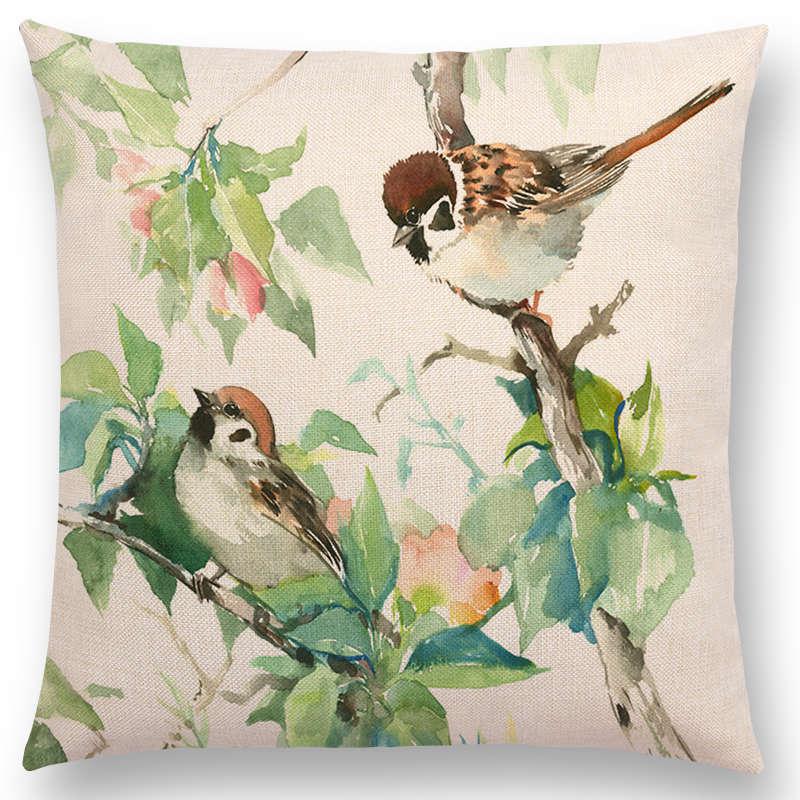 Watercolor Cushion Cover Cute Bird Sparrow Print