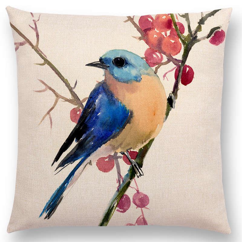 Watercolor Cushion Cover Cute Bird Sparrow Print