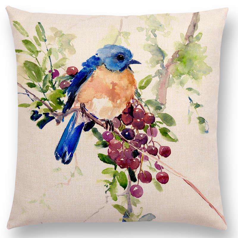 Watercolor Cushion Cover Cute Bird Sparrow Print