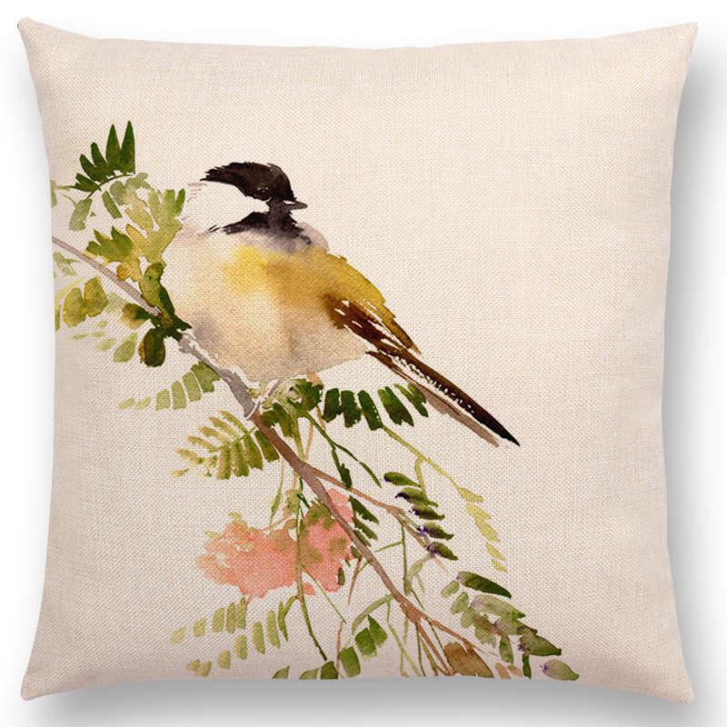 Watercolor Cushion Cover Cute Bird Sparrow Print