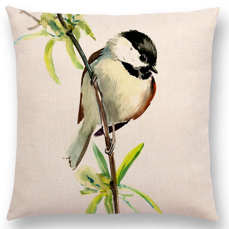 Watercolor Cushion Cover Cute Bird Sparrow Print