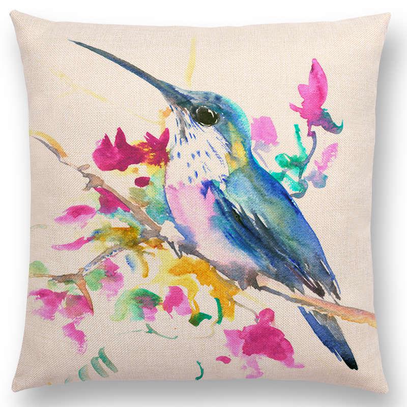 Watercolor Cushion Cover Cute Bird Sparrow Print