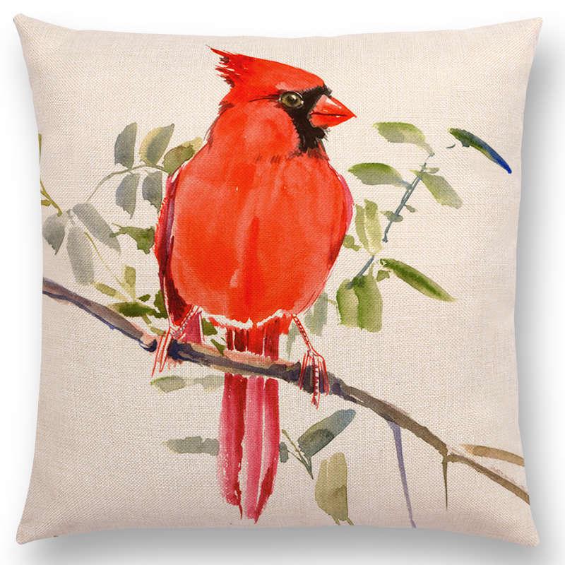 Watercolor Cushion Cover Cute Bird Sparrow Print