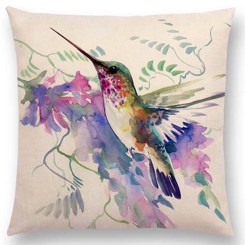 Watercolor Cushion Cover Cute Bird Sparrow Print