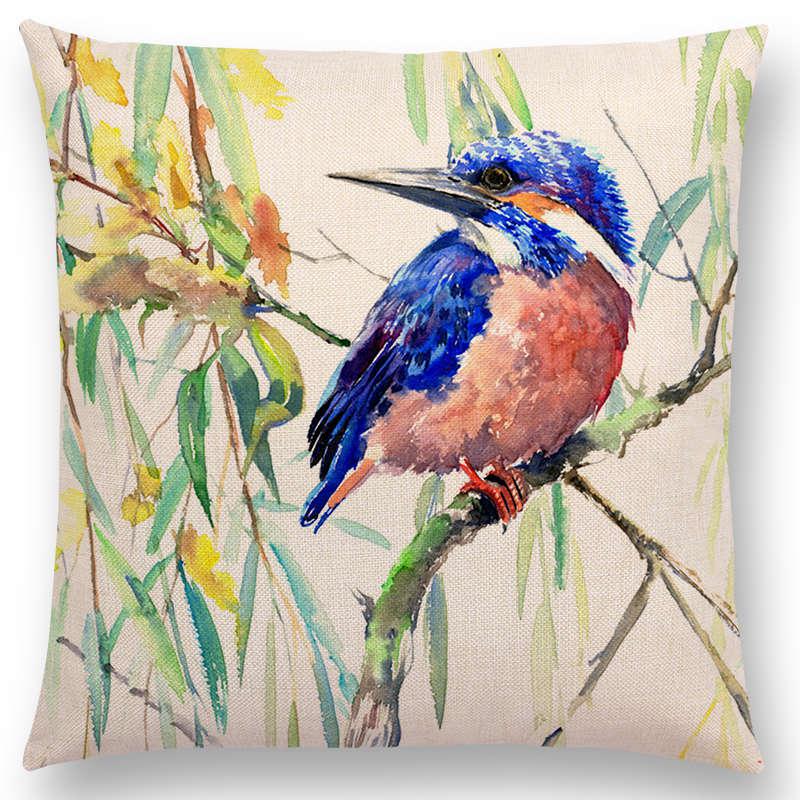 Watercolor Cushion Cover Cute Bird Sparrow Print