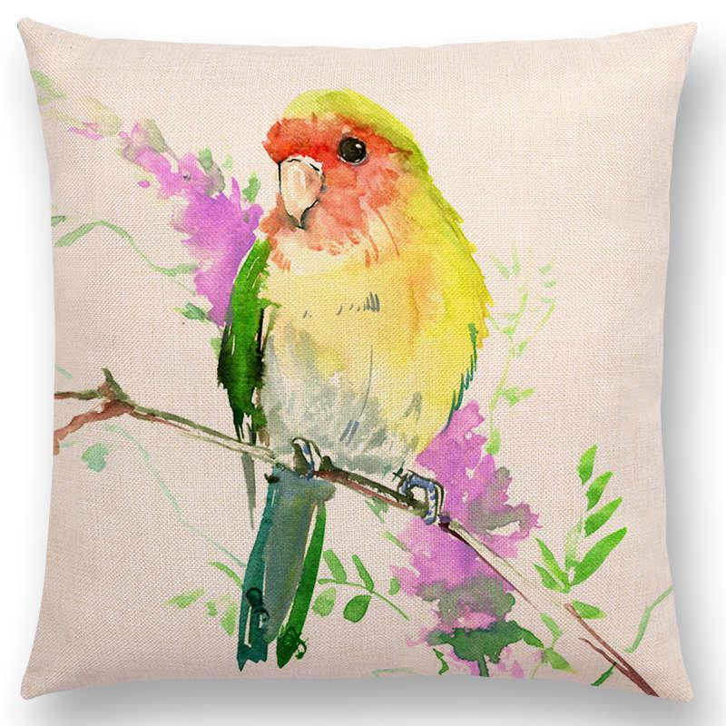 Watercolor Cushion Cover Cute Bird Sparrow Print