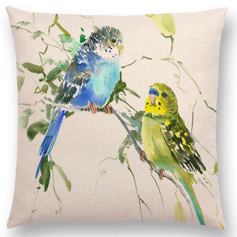 Watercolor Cushion Cover Cute Bird Sparrow Print