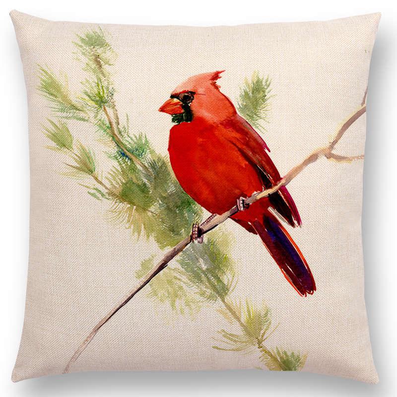 Watercolor Cushion Cover Cute Bird Sparrow Print