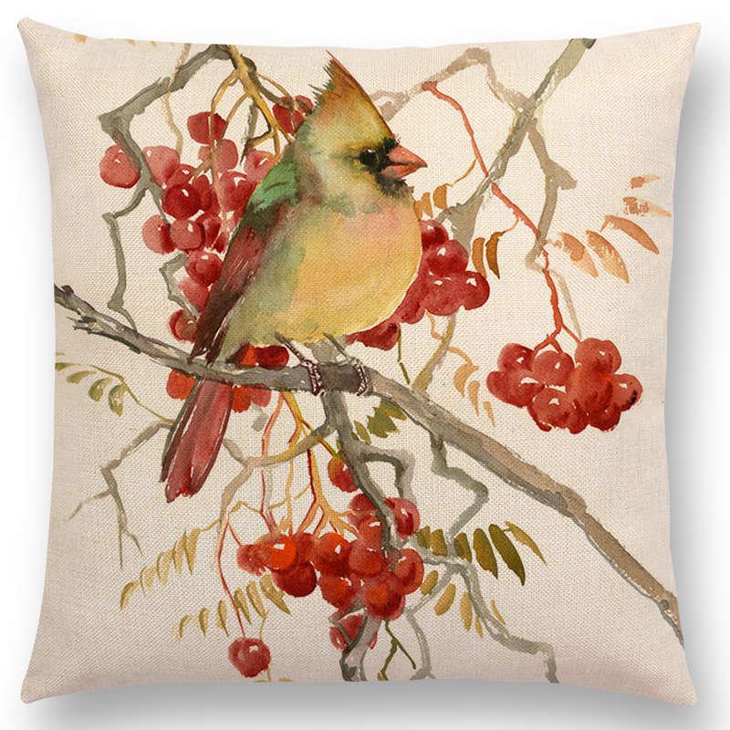 Watercolor Cushion Cover Cute Bird Sparrow Print