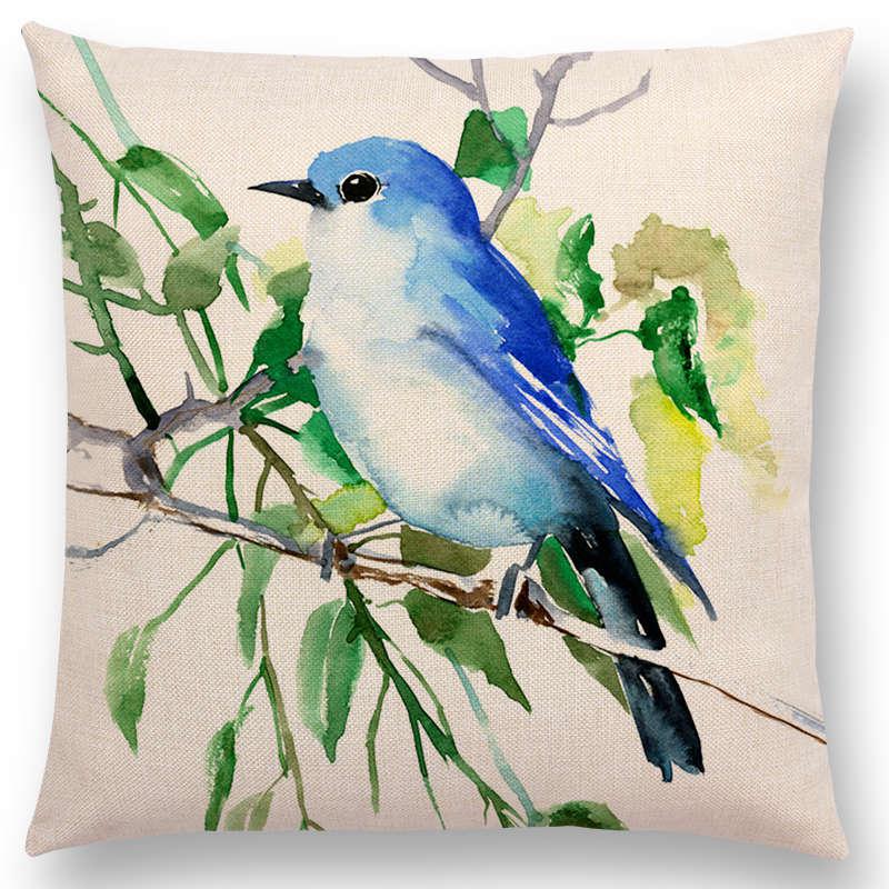 Watercolor Cushion Cover Cute Bird Sparrow Print